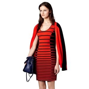 Halston Heritage - Navy and Burnt Orange stripped dress - size 12